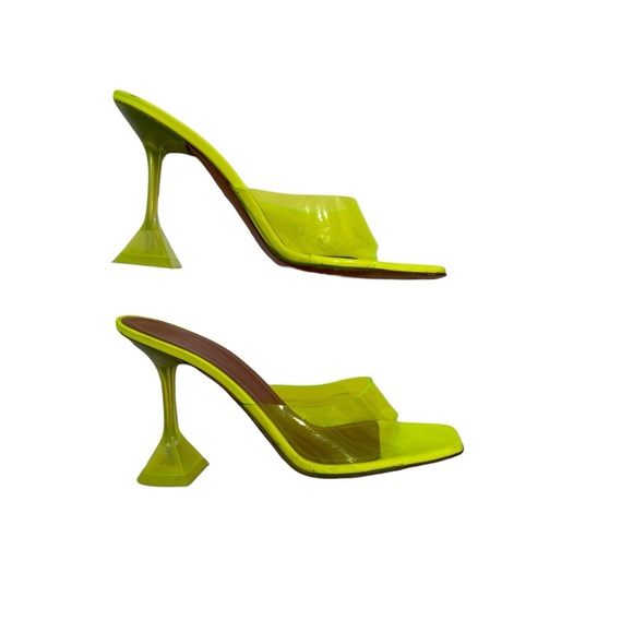 Amina Muaddi Lupita Glass Lime Green PVC Mule Mules Plastic Heels 38 - Picture 10 of 10